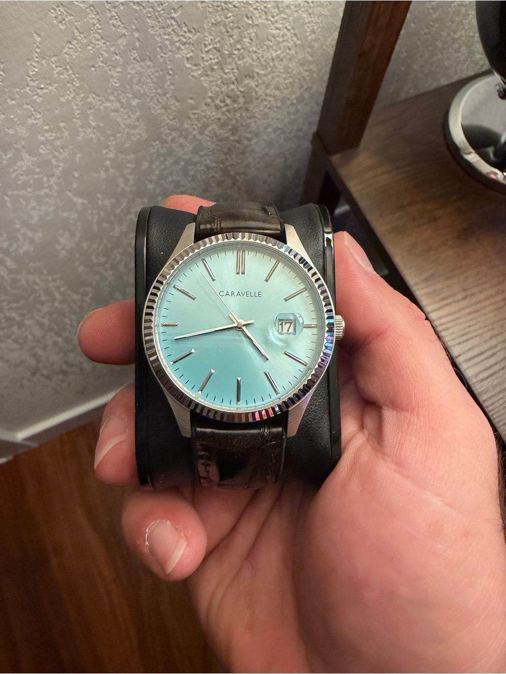 Caravelle Men's Dress Watch - Turquoise Dial, Brown Leather Strap